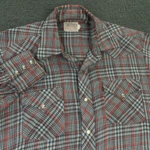 Vintage H Bar C  Western Shirt FITS Mens Medium 15.5-33 Long Tail Plaid USA Made